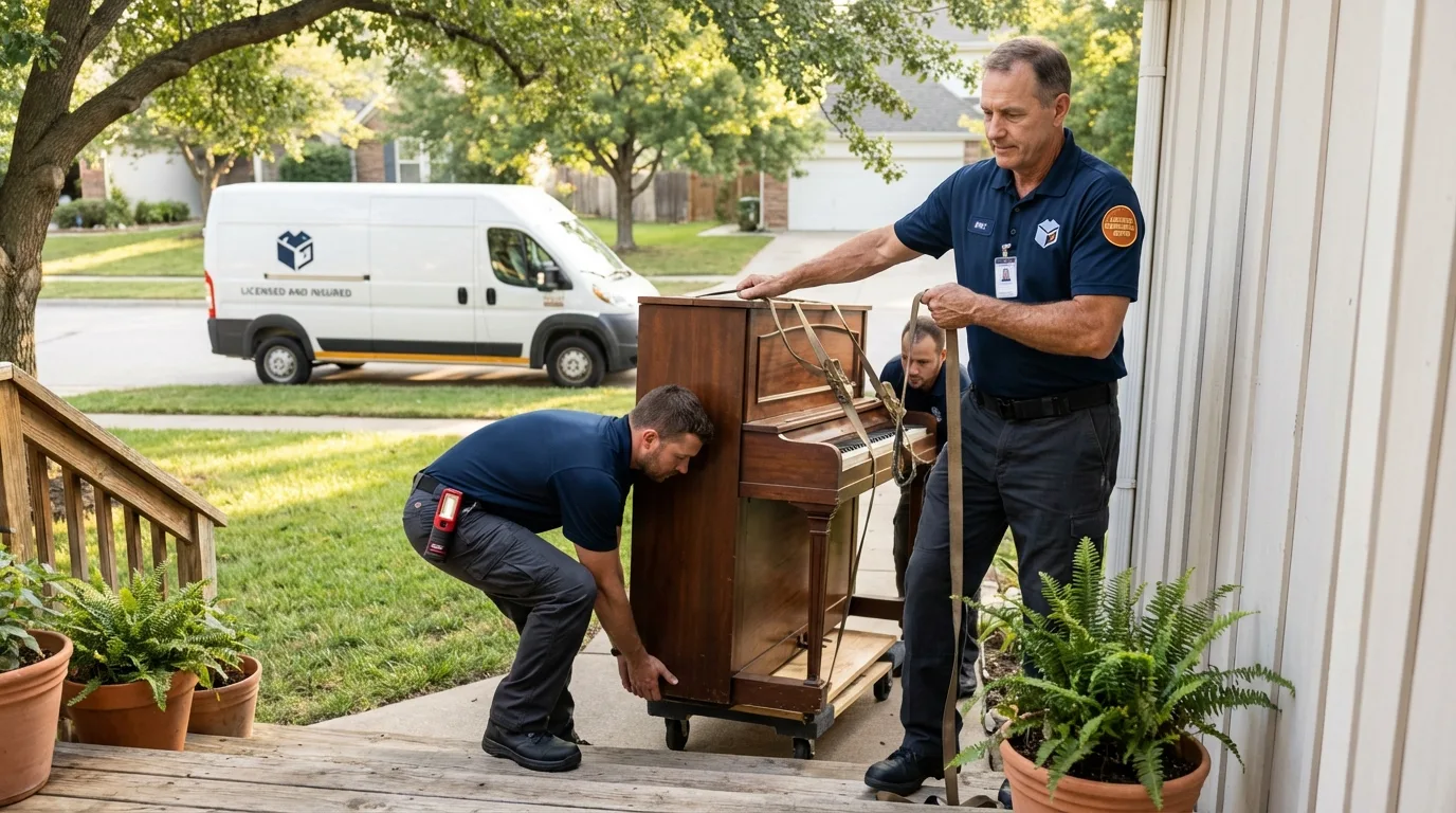Licensed piano movers securing grand piano in Pickerington, OH