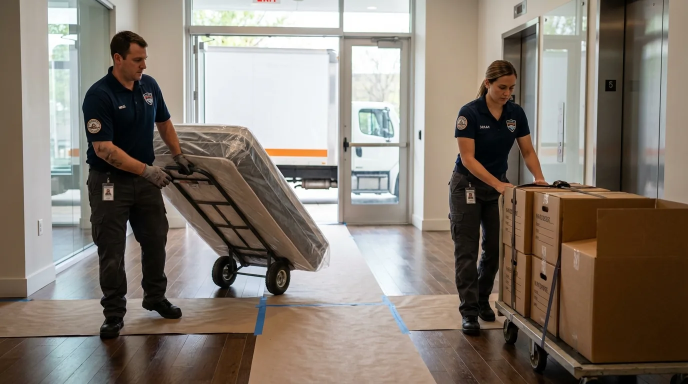 Professional apartment movers loading elevator in Pickerington, OH